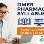 Pharmacist reviewing DMER syllabus 2025 on computer